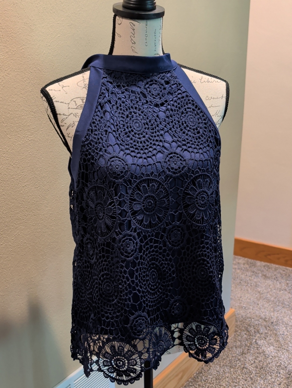 SHEIN Navy Floral Crochet Halter Camisole